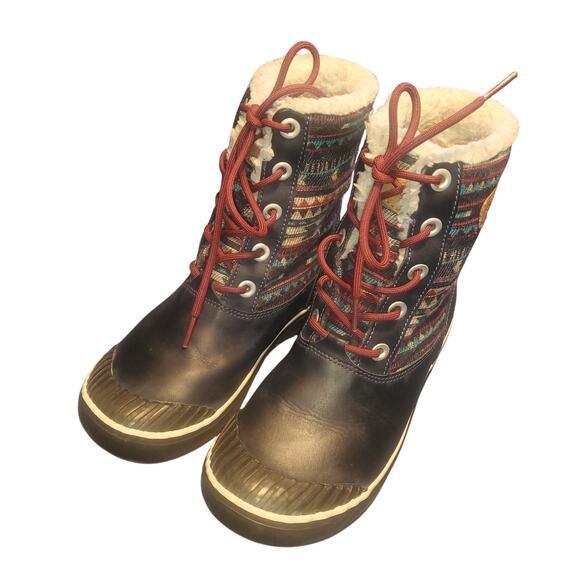 Keen Elsa Size 6 Womans Waterproof Faux Leather Winter Insulated Boot Aztec Navy - Picture 1 of 10